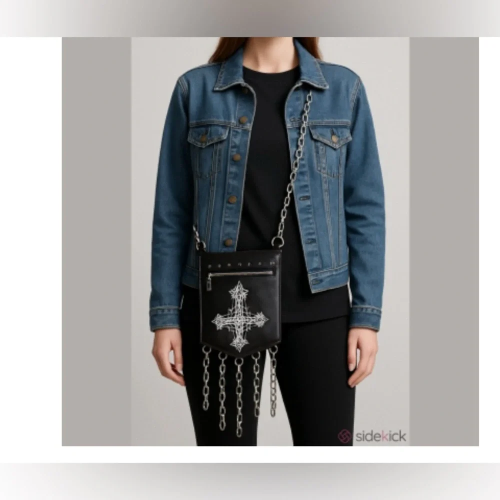 Upside down cross faux leather crossbody bag
